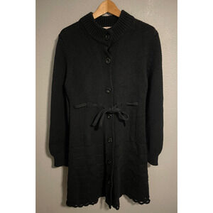 RED Valentino Sweater Womens 44 Black Wool Belted Button Front Long Cardigan